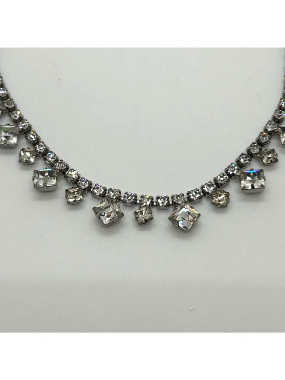 Vintage Rhinestone Choker Necklace Silver-Tone Wedding Formal Prom MCM - Picture 4 of 10